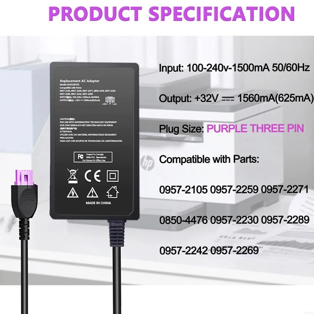 Hp printer Charger color black with on plug purple